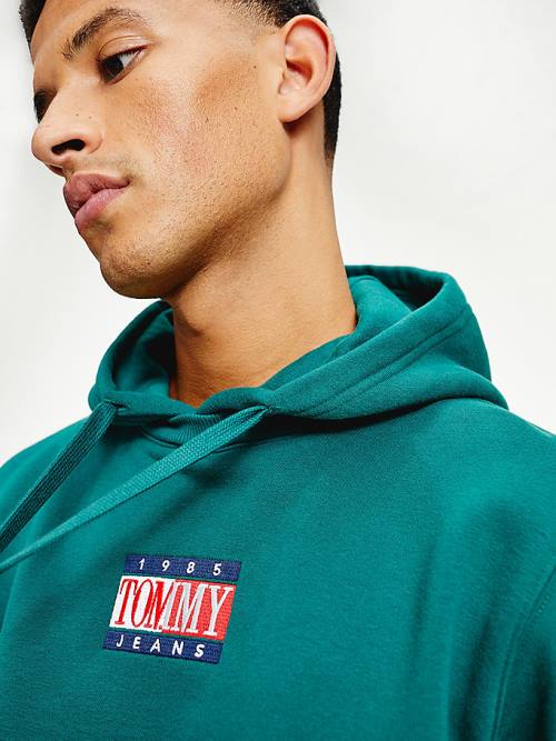 Green Tommy Hilfiger Logo Men's Hoodie | TH724HNJ