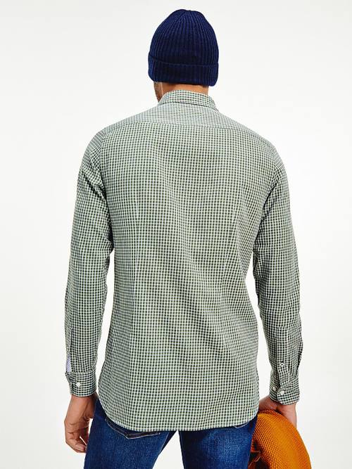 Green Tommy Hilfiger Micro Check Slim Fit Men's Shirts | TH097JIV