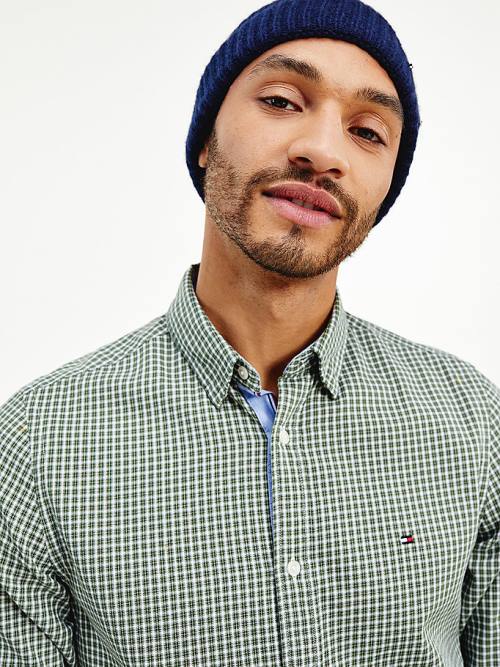 Green Tommy Hilfiger Micro Check Slim Fit Men's Shirts | TH097JIV