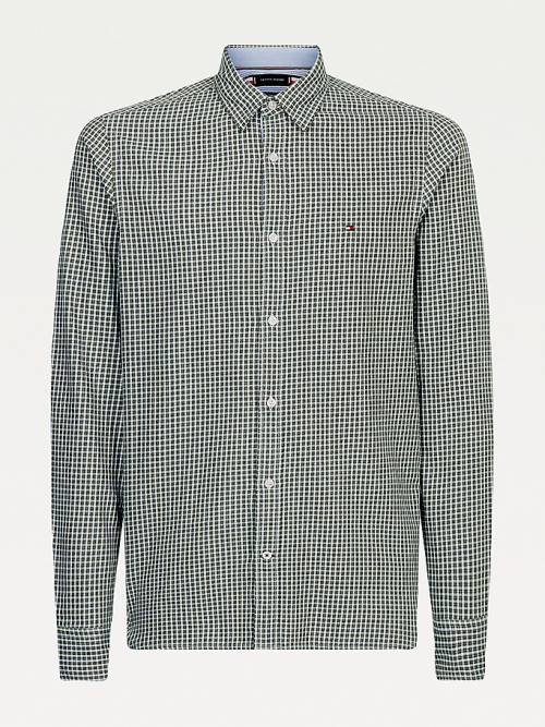 Green Tommy Hilfiger Micro Check Slim Fit Men\'s Shirts | TH097JIV