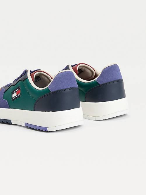 Green Tommy Hilfiger Mixed Texture Colour-Blocked Men's Sneakers | TH214OPA