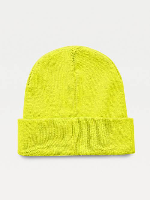 Green Tommy Hilfiger Neon Organic Cotton Blend Beanie Men's Hats | TH846NOE