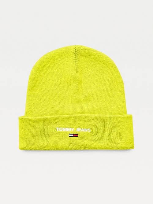 Green Tommy Hilfiger Neon Organic Cotton Blend Beanie Men\'s Hats | TH846NOE