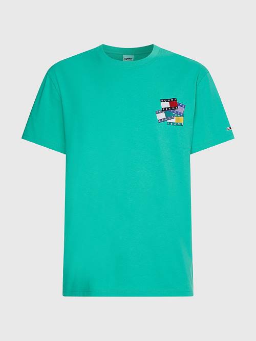 Green Tommy Hilfiger Organic Cotton Badge Men's T Shirts | TH421TFV