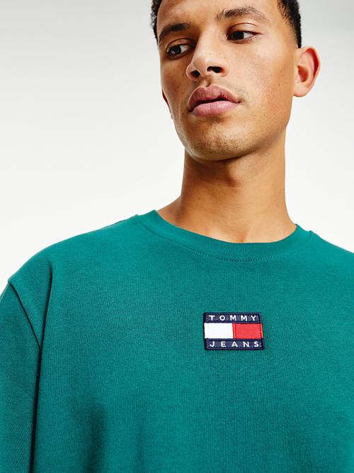 Green Tommy Hilfiger Organic Cotton Badge Men's T Shirts | TH673NBJ