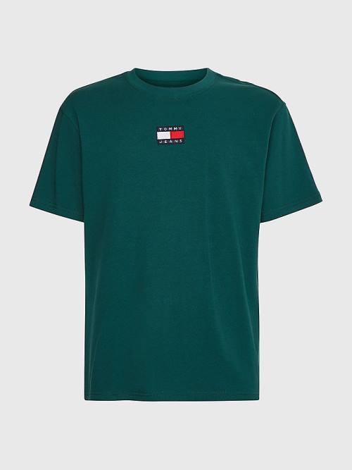 Green Tommy Hilfiger Organic Cotton Badge Men's T Shirts | TH673NBJ