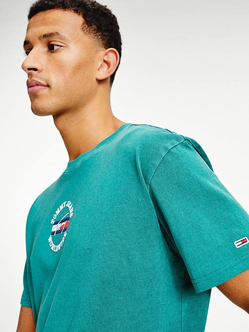 Green Tommy Hilfiger Organic Cotton Logo Men's T Shirts | TH932HEN