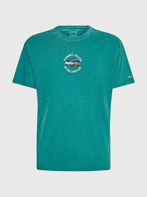 Green Tommy Hilfiger Organic Cotton Logo Men's T Shirts | TH932HEN