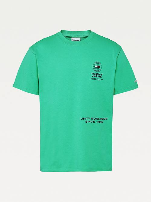 Green Tommy Hilfiger Organic Cotton Unity Logos Men's T Shirts | TH146IMR