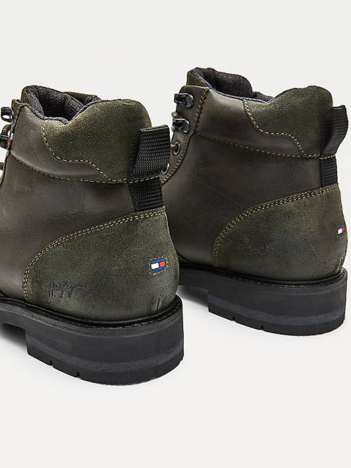 Green Tommy Hilfiger Outdoor Mixed Panel Ankle Men's Boots | TH084LZQ