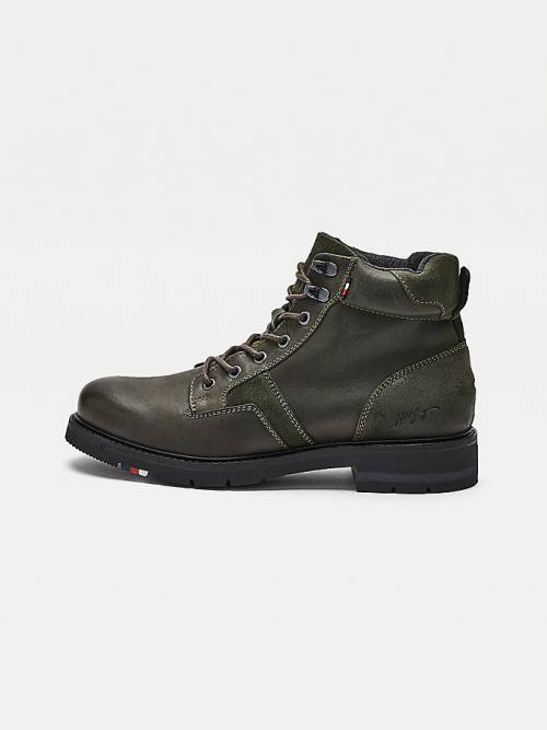 Green Tommy Hilfiger Outdoor Mixed Panel Ankle Men's Boots | TH084LZQ