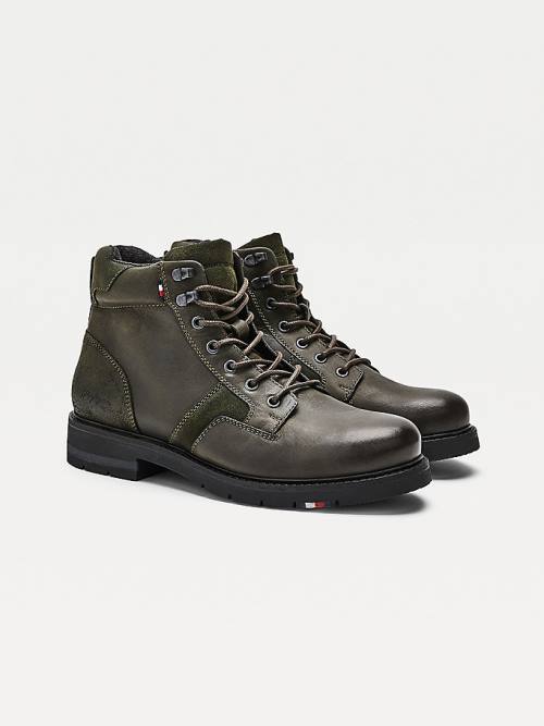 Green Tommy Hilfiger Outdoor Mixed Panel Ankle Men\'s Boots | TH084LZQ