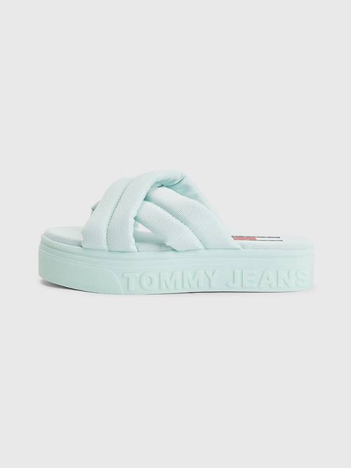 Green Tommy Hilfiger Padded Strap Flatform Women's Sandals | TH392FOR