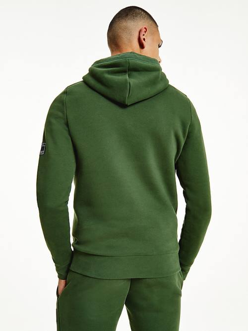 Green Tommy Hilfiger Peached Fleece Men's Hoodie | TH463JQP