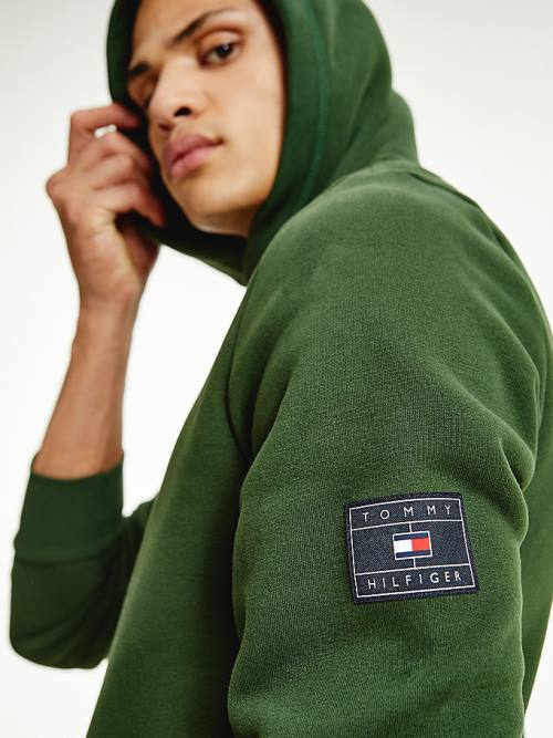 Green Tommy Hilfiger Peached Fleece Men's Hoodie | TH463JQP