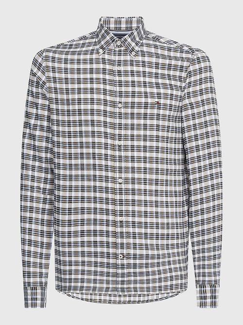 Green Tommy Hilfiger Plaid Check Slim Fit Oxford Men\'s Shirts | TH813BFU