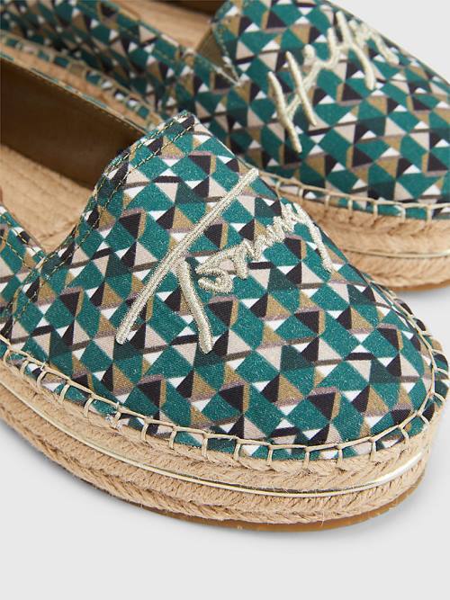 Green Tommy Hilfiger Printed Signature Logo Espadrilles Women's Loafers | TH623DTH