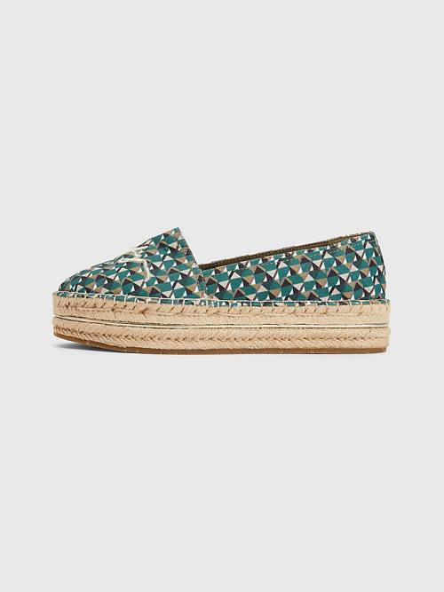 Green Tommy Hilfiger Printed Signature Logo Espadrilles Women's Loafers | TH623DTH