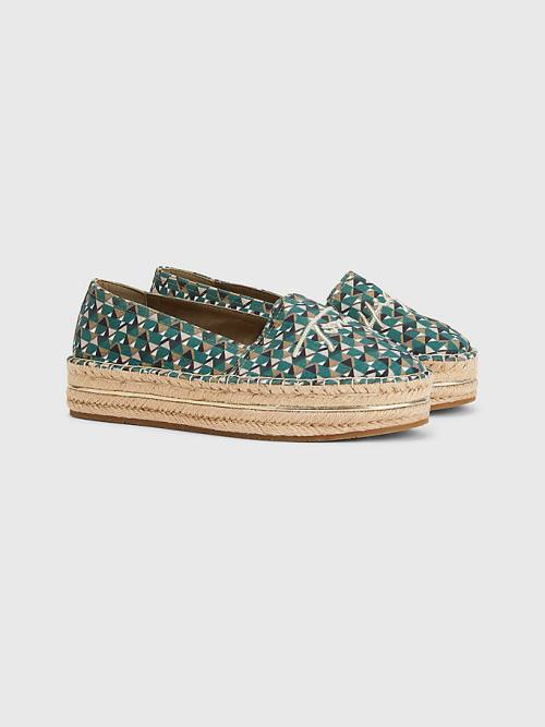 Green Tommy Hilfiger Printed Signature Logo Espadrilles Women\'s Loafers | TH623DTH