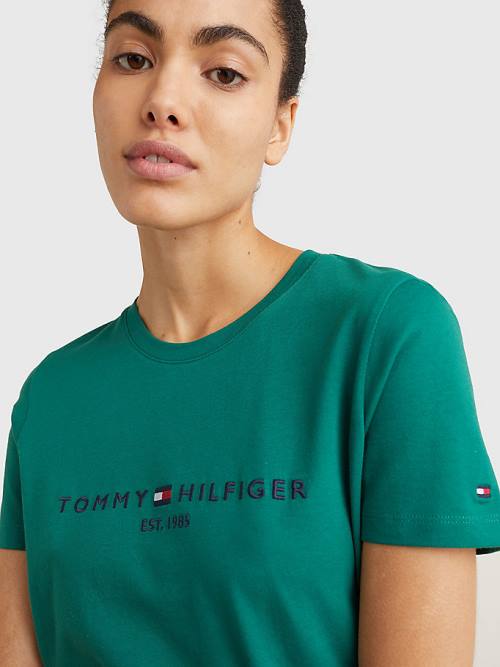 Green Tommy Hilfiger Pure Organic Cotton Logo Women's T Shirts | TH619BAT