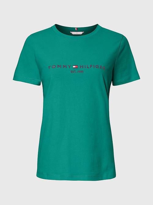 Green Tommy Hilfiger Pure Organic Cotton Logo Women's T Shirts | TH619BAT