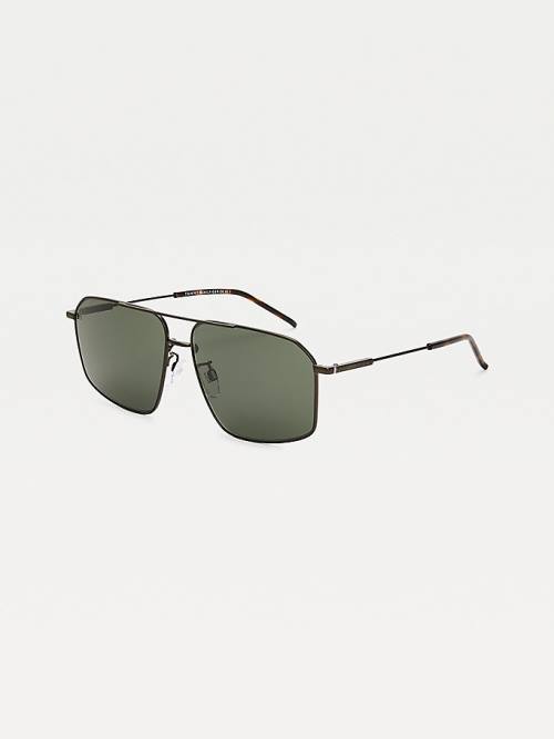 Green Tommy Hilfiger Rectangular Double Bridge Men's Sunglasses | TH689BAQ