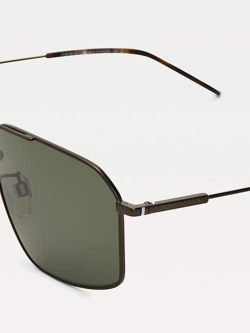 Green Tommy Hilfiger Rectangular Double Bridge Men's Sunglasses | TH689BAQ