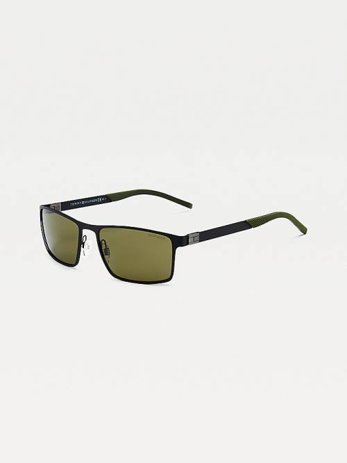 Green Tommy Hilfiger Rectangular Metal Frame Men's Sunglasses | TH398JTL