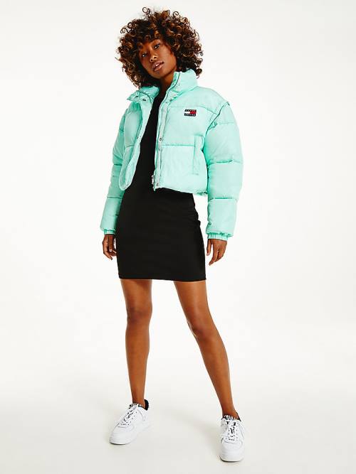 Green Tommy Hilfiger Recycled Convertible Cropped Vest Puffer Women's Jackets | TH198RSL