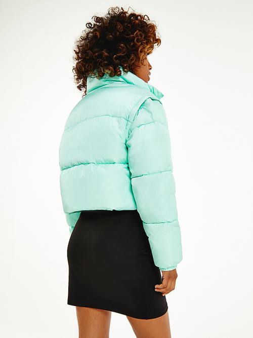 Green Tommy Hilfiger Recycled Convertible Cropped Vest Puffer Women's Jackets | TH198RSL