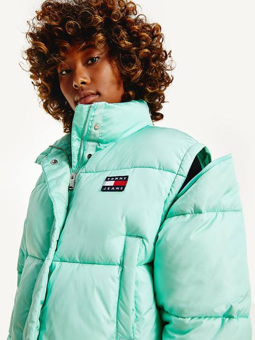 Green Tommy Hilfiger Recycled Convertible Cropped Vest Puffer Women\'s Jackets | TH198RSL