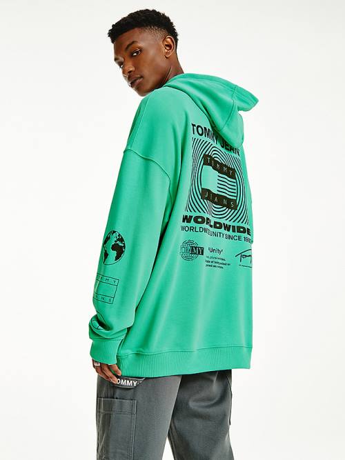 Green Tommy Hilfiger Recycled Unity Back Graphic Men's Hoodie | TH852HPJ