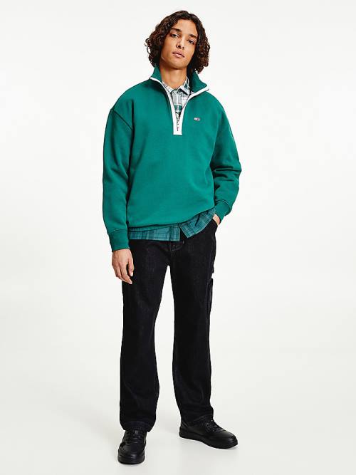 Green Tommy Hilfiger Relaxed Fit Half-Zip Fleece Men's Sweatshirts | TH423ZGW