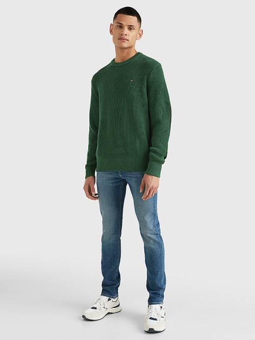 Green Tommy Hilfiger Ribbed Crew Neck Relaxed Fit Jumper Men's Sweaters | TH916QZF