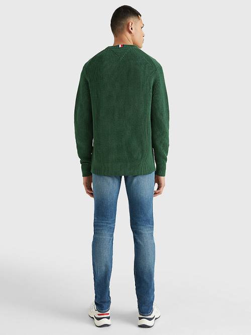 Green Tommy Hilfiger Ribbed Crew Neck Relaxed Fit Jumper Men's Sweaters | TH916QZF