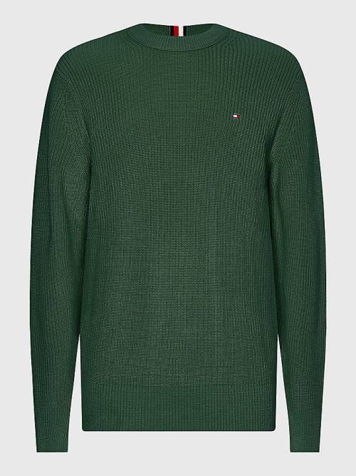 Green Tommy Hilfiger Ribbed Crew Neck Relaxed Fit Jumper Men's Sweaters | TH916QZF