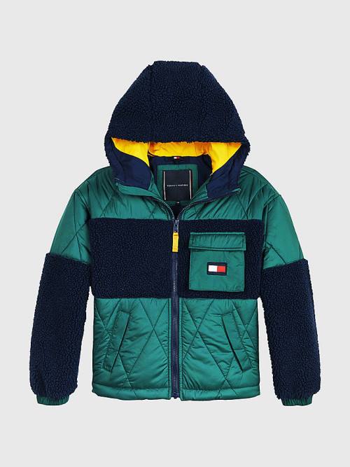 Green Tommy Hilfiger Sherpa Quilted Mix Hooded Boys' Jackets | TH306HIF