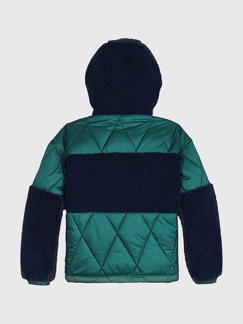 Green Tommy Hilfiger Sherpa Quilted Mix Hooded Boys' Jackets | TH306HIF