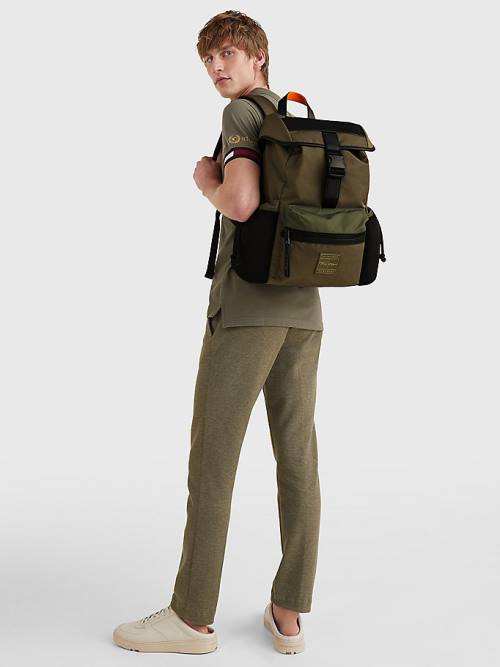 Green Tommy Hilfiger Signature Flap Backpack Men's Bags | TH024ZXU