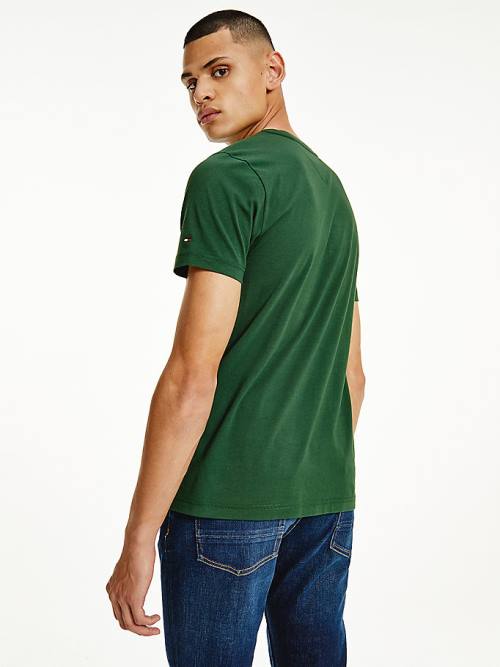 Green Tommy Hilfiger Signature Split Logo Men's T Shirts | TH406QND