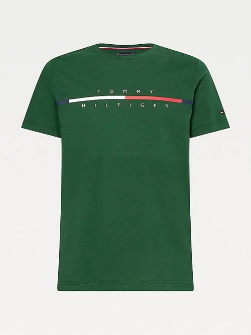 Green Tommy Hilfiger Signature Split Logo Men's T Shirts | TH406QND