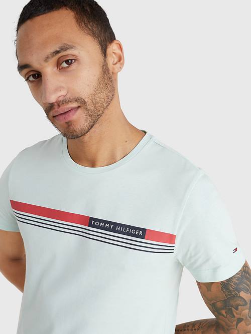 Green Tommy Hilfiger Signature Tape Men's T Shirts | TH973ZJG