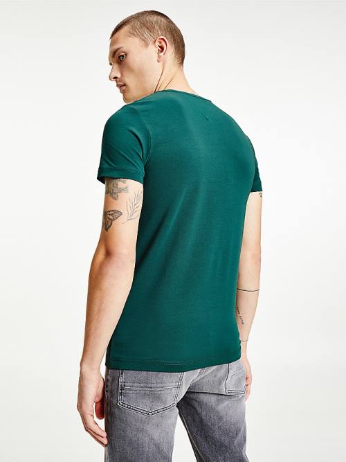 Green Tommy Hilfiger Stretch Organic Cotton Slim Fit Men's T Shirts | TH726LVJ