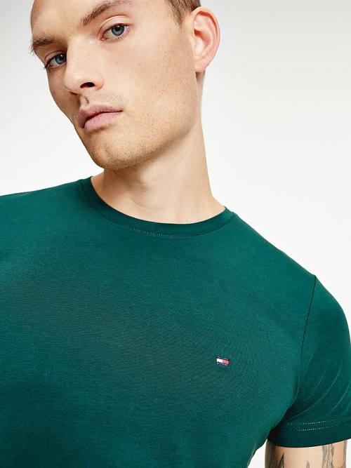 Green Tommy Hilfiger Stretch Organic Cotton Slim Fit Men's T Shirts | TH726LVJ