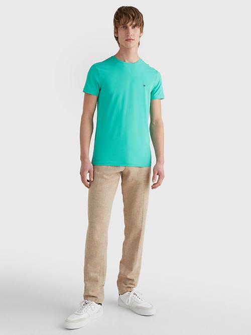 Green Tommy Hilfiger Stretch Organic Cotton Slim Fit Men's T Shirts | TH983GIW