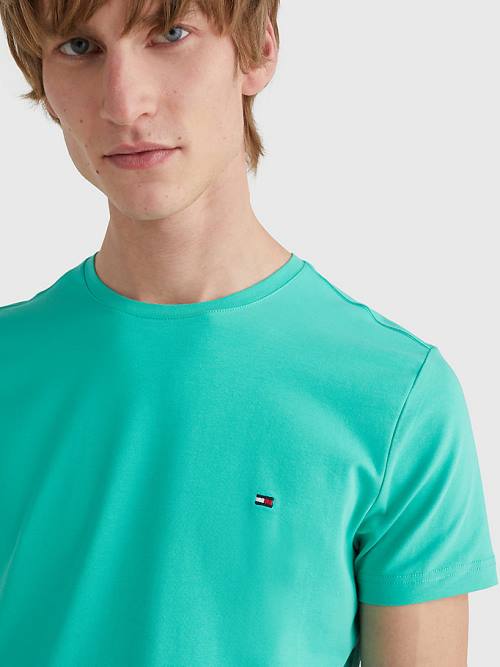 Green Tommy Hilfiger Stretch Organic Cotton Slim Fit Men's T Shirts | TH983GIW