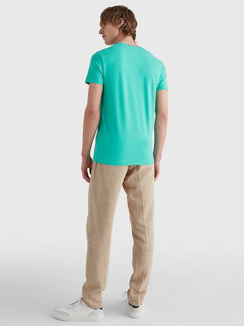 Green Tommy Hilfiger Stretch Organic Cotton Slim Fit Men's T Shirts | TH983GIW