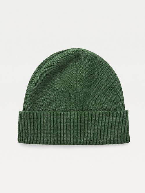 Green Tommy Hilfiger TH Established Knitted Cotton Beanie Men's Hats | TH260SCG