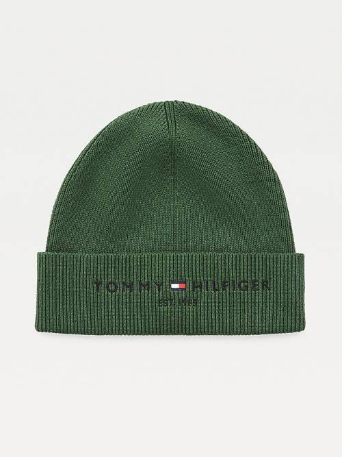 Green Tommy Hilfiger TH Established Knitted Cotton Beanie Men\'s Hats | TH260SCG