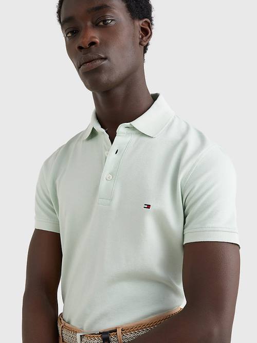 Green Tommy Hilfiger TH Flex Slim Fit Men's Polo Shirts | TH354UDQ